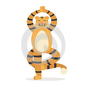 Yoga Animal Tiger. Cute Tigris Does Asana. Vector