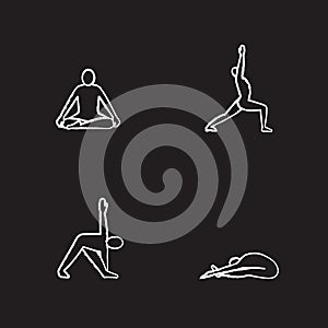 Yoga asanas chalk icons set