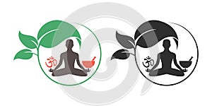 Yoga, Ayurveda, herbal alternative medicine concept. Flat style logo. Isolated on white background.