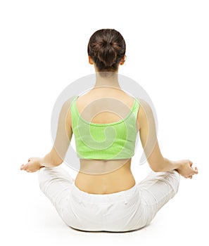 Yoga Back Side, Woman Meditating in Lotus Position. Female Rear