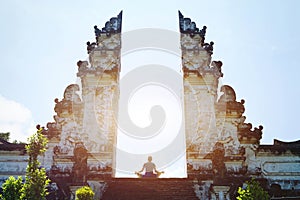 Yoga in Bali, meditation in the temple, spirituality photo