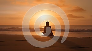 yoga on the beach Sunset woman meditating in perfect harmony with her surroundings, Generative AI