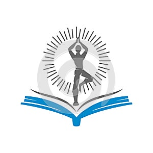 Yoga Book logo design emblem meditation illustration Isolated