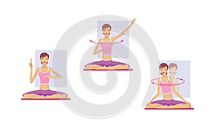 Yoga for breathing and spine. Asanas. The girl trains and looses. Illustration isolated on white background