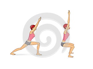 Yoga for breathing and spine. Asanas. The girl trains and looses. Illustration isolated on white background