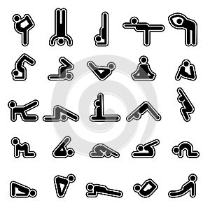 Yoga characters. Simple stylized people silhouettes in yoga poses handstand stretching vector exercise symbols