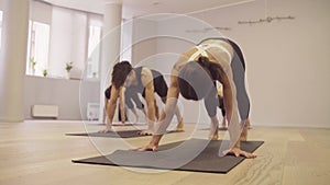 Yoga class. Ashtanga yoga. Tortoise pose
