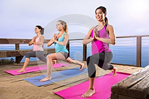 Yoga class at beach beautiful location beach ocean retreat healthy lifestyle peaceful