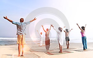 Yoga Class By The Beach Relaxation Peace Healthy Concept