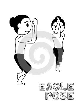 Yoga Eagle Pose Cartoon Vector Illustration Monochrome