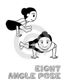 Yoga Eight Angle Pose Cartoon Vector Illustration Monochrome