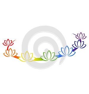 Yoga emblem with abstract chakra lotuses isolated on white photo