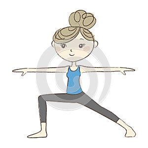Yoga exercise, woman in warrior pose