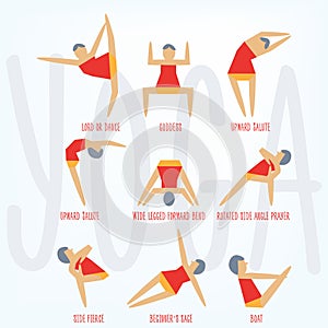 Yoga exercises. Cartoon yoga icon set good for yoga class, center, studio, poster and other design.