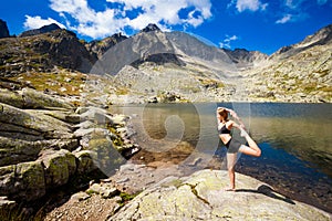 Yoga exercising in Tatry mountains