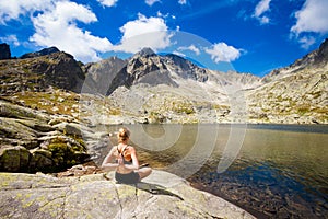 Yoga exercising in Tatry mountains