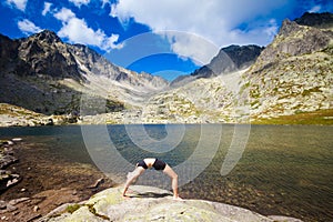 Yoga exercising in Tatry mountains