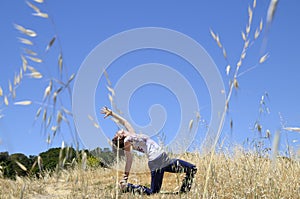 Yoga in a field