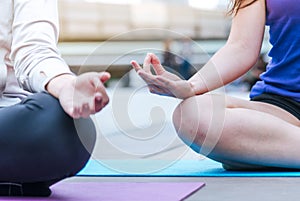 Yoga fitness lifestyle healthy woman relaxation doing a meditation. Yoga meditating outdoor with zen on sitting position. Young