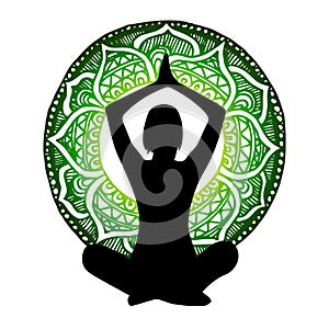 Yoga fitness meditation pose illustration body exercise vector relaxation
