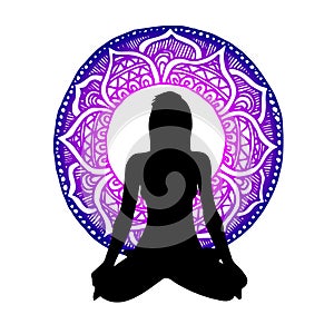 Yoga fitness meditation pose illustration body exercise vector relaxation