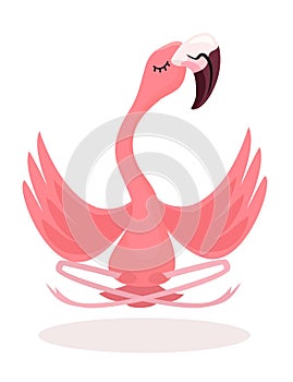 Yoga flamingo meditates isolated on white background. Vector illustration.