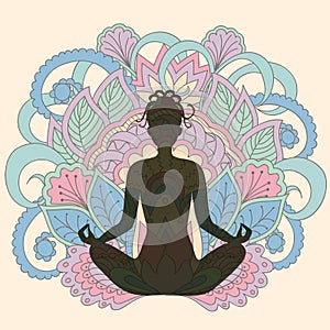 Yoga girl on lotus background photo