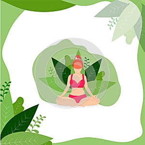 Yoga Girl Meditate Outdoor in Lotus Position Meditation