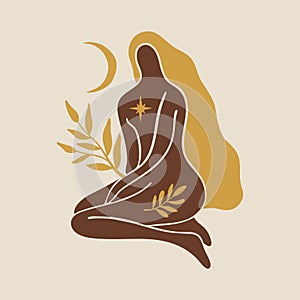 Yoga girl moonchild vector illustration sacred woman wellness art