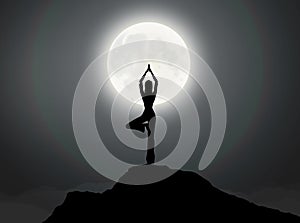 A Yoga Girl , Mountaintop, Moonlight