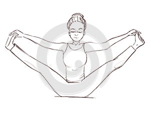 Yoga. The girl is sitting in the Navasana pose. Contour drawing of a girl who goes in for sports.
