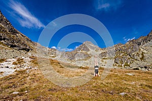 Yoga headstand in Tatry mountains