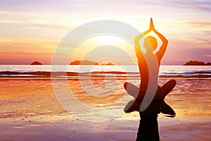 Yoga and healthy lifestyle background, abstract silhouette of woman meditating