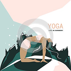 Yoga. Healthy lifestyle. Woman in camel pose. Graphic design