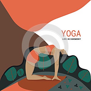 Yoga. Healthy lifestyle. Woman in camel pose. Graphic design