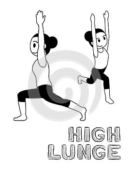 Yoga High Lunge Cartoon Vector Illustration Monochrome