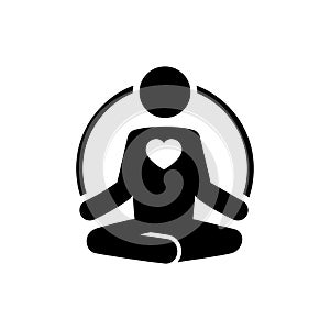 Yoga icon with heart. Meditate and love concept.