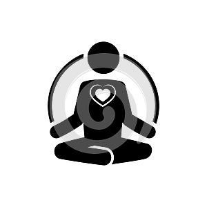 Yoga icon with heart. Meditate and love concept.