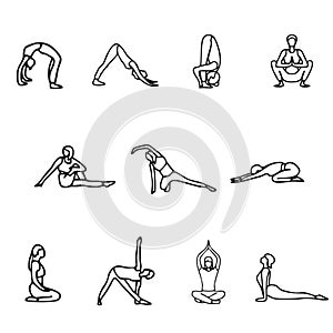 Yoga icon set isolated on white background. Healthy lifestyle symbol