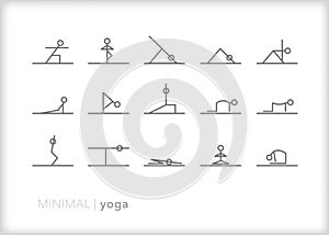Yoga icons of different poses for stretching, class, practice and meditation