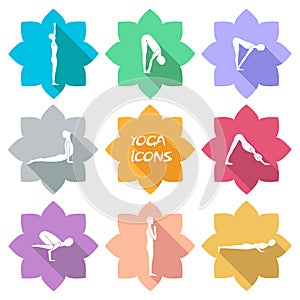 Yoga icons. Flat design. Shadow. Ãâ¬