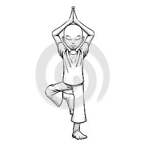 Yoga Illustration Drawn in Pointilism Technique Colored in Black and White