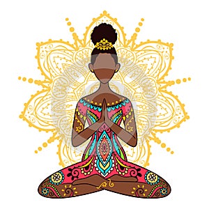 Yoga illustration. Meditation pose. Ornamental zenart