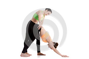 Yoga with instructor, adho mukha svanasana