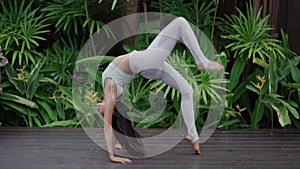 Yoga instructor, in outdoor exercise