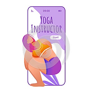 Yoga instructor smartphone interface vector template