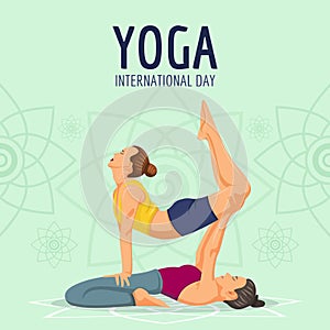 Yoga international day with two women meditating
