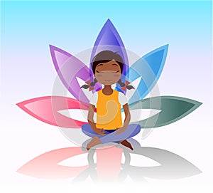 Yoga kid. Asana pose on lotus background