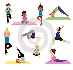 Yoga kids. Asanas poses set