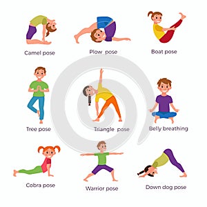 Yoga kids poses set